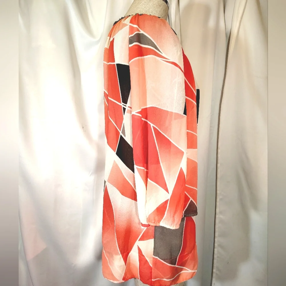Banana Republic Silk Blouse,Women Triangled Orange/White/Gray/Black,3/4 Sleeve,S - Picture 8 of 10